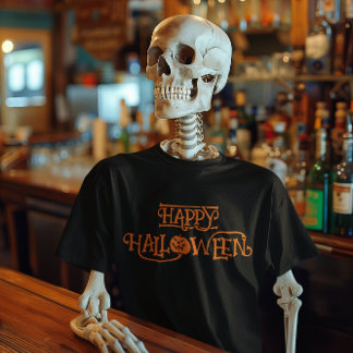 Orange Happy halloween Bony Typography T Shirt