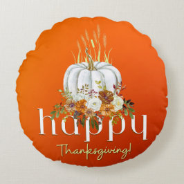 Orange Happy thanksgiving Fall Blommigt Pumpkin Rund Kudde