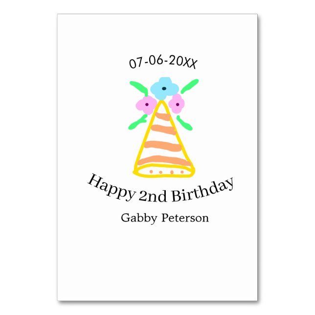 Orange hat 2:a födelsedag - blommigt ljus b bordsnummer (Framsidan)