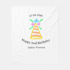 Orange hat 2:a födelsedag - blommigt ljus b fleecefilt