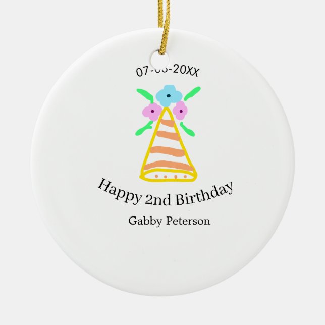 Orange hat 2:a födelsedag - blommigt ljus b julgransprydnad keramik (Framsidan)