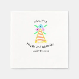 Orange hat 2:a födelsedag - blommigt ljus b pappersservett