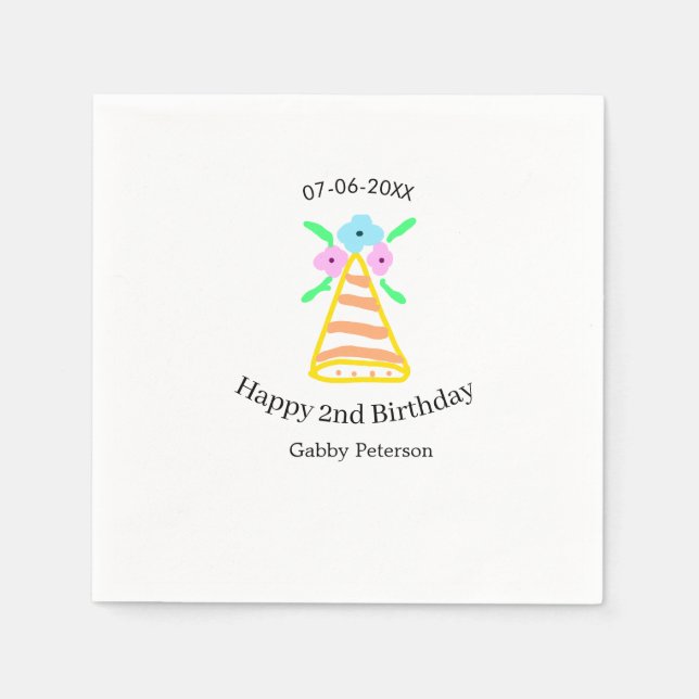 Orange hat 2:a födelsedag - blommigt ljus b pappersservett (Framsidan)