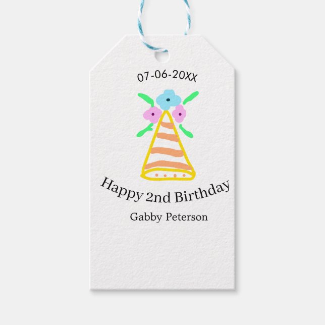 Orange hat 2:a födelsedag - blommigt ljus b presentetikett (Framsidan)