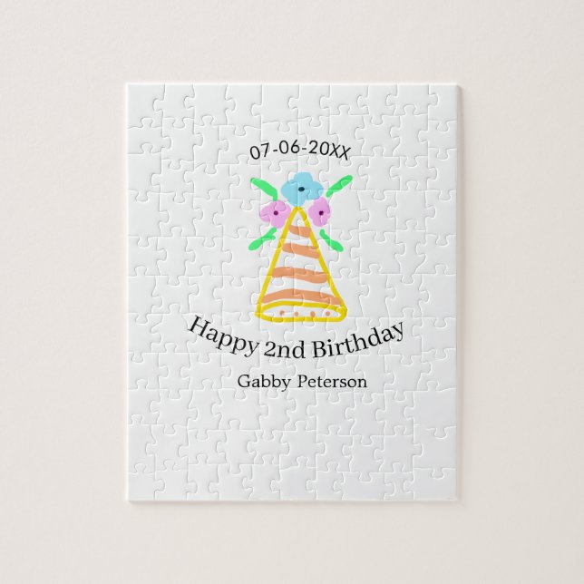 Orange hat 2:a födelsedag - blommigt ljus b pussel (Vertikal)