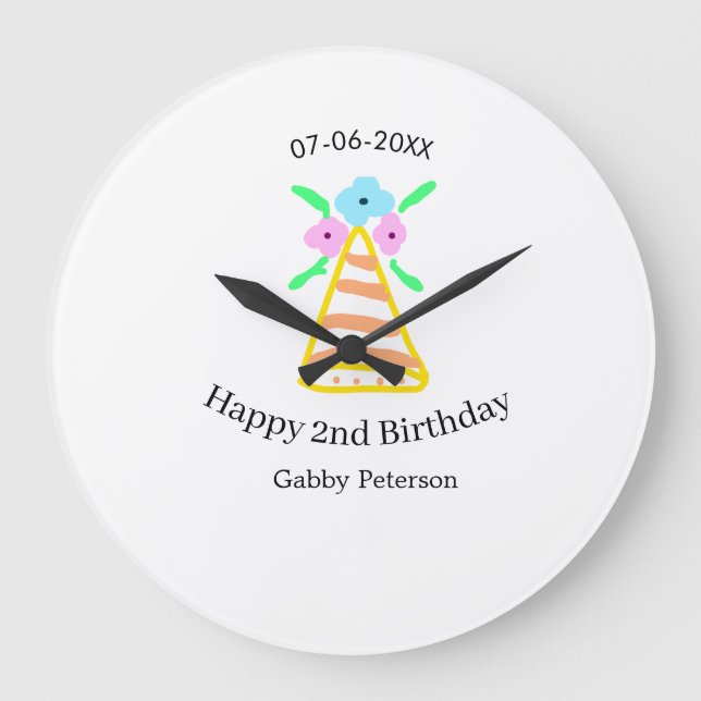 Orange hat 2:a födelsedag - blommigt ljus b stor klocka (Framsida)