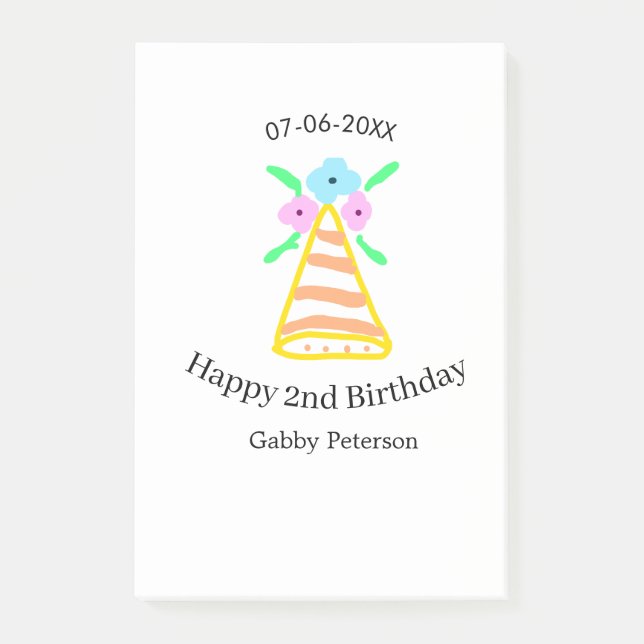 Orange hatt 2-årsdag barn retro blommig ljus b post-it block (Framsida)