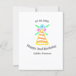 Orange hatt 2-årsdag barn retro blommig ljus b vykort