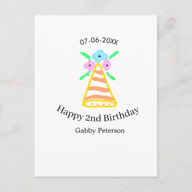 Orange hatt 2-årsdag barn retro blommig ljus b vykort (Framsida)