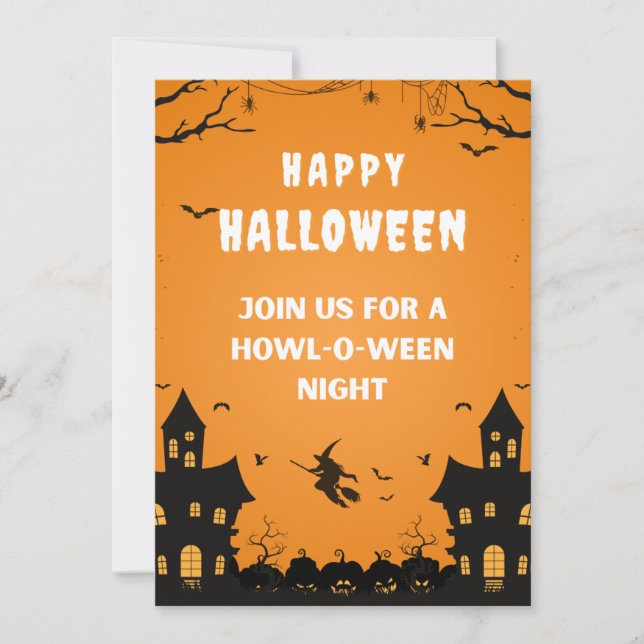 Orange Haunted Happy halloween Poster Inbjudningar (Framsida)