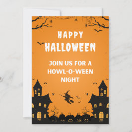 Orange Haunted Happy halloween Poster Inbjudningar