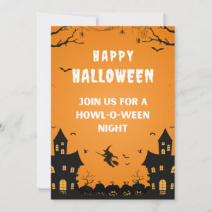Orange Haunted Happy halloween Poster Inbjudningar