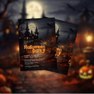 Orange Haunted House Halloween fest Inbjudningar