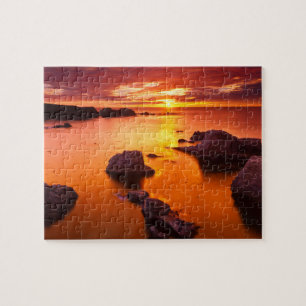 Orange havslandskap, solnedgång, Kalifornien Pussel