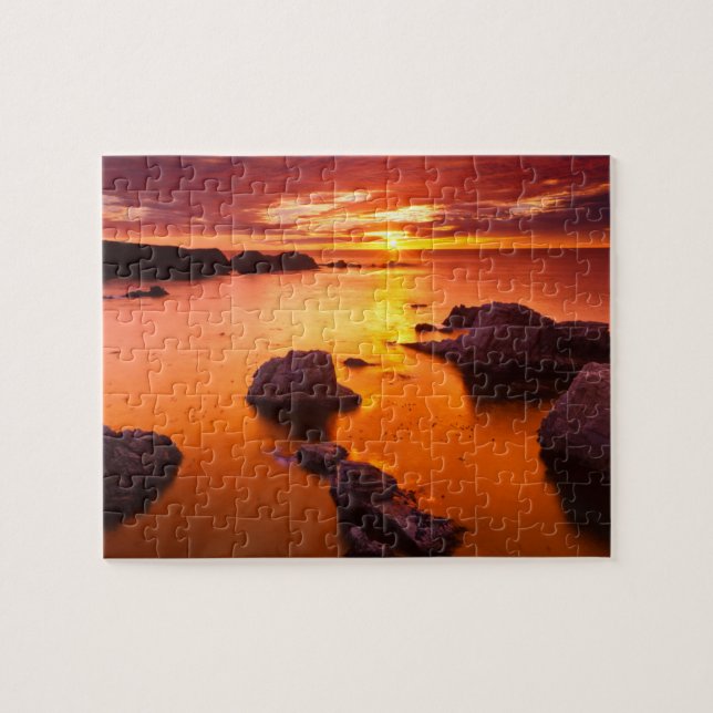 Orange havslandskap, solnedgång, Kalifornien Pussel (Horisontell)