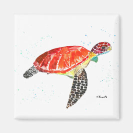 Orange havssköldpadda akvarell kust tropisk magnet
