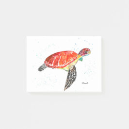 Orange havssköldpadda akvarell kust tropisk post-it block