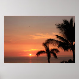 Orange Hawaiian Sunset Himlar med fåglar och Handf Poster