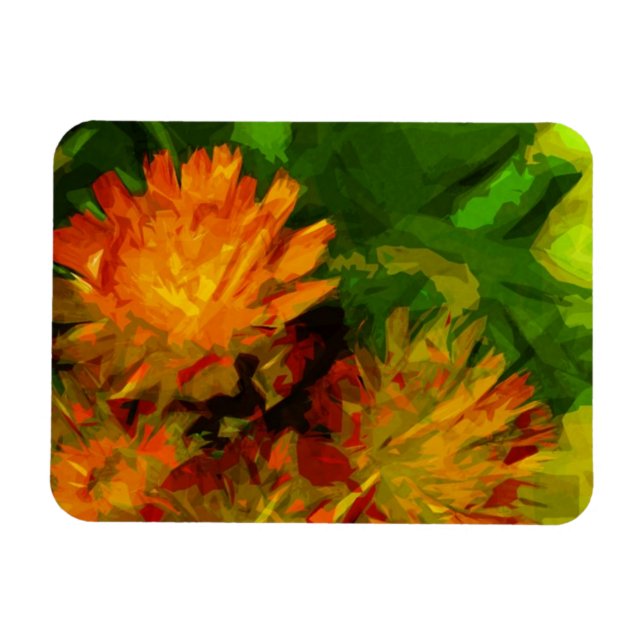 Orange Hawkweed Blommars Abstrakt Impressionism Magnet (Horisontell)