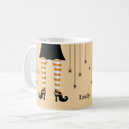 Orange Häxben Och Spindlar Med Namn Halloween Kaffemugg