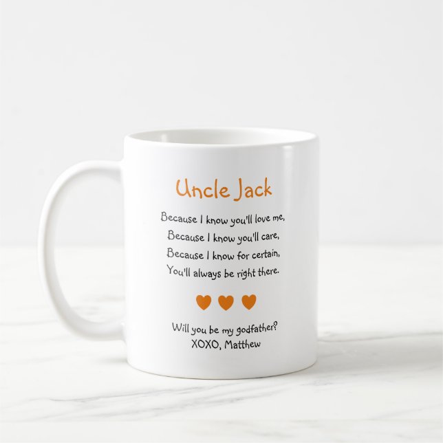 Orange Hearearts blir du min gudfader Dikt Photo Kaffemugg (Vänster)