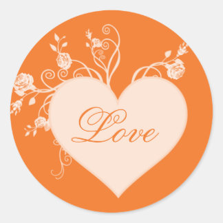 Orange Heart och Ro Kärlek Stickers Runt Klistermärke