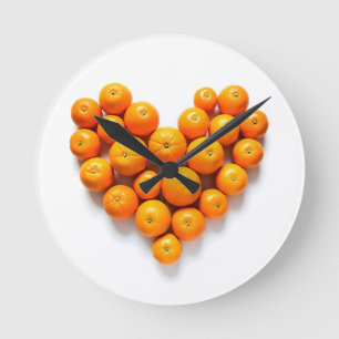 Orange Heart Rund Klocka
