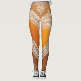 Orange Heart Snöre AI art Leggings