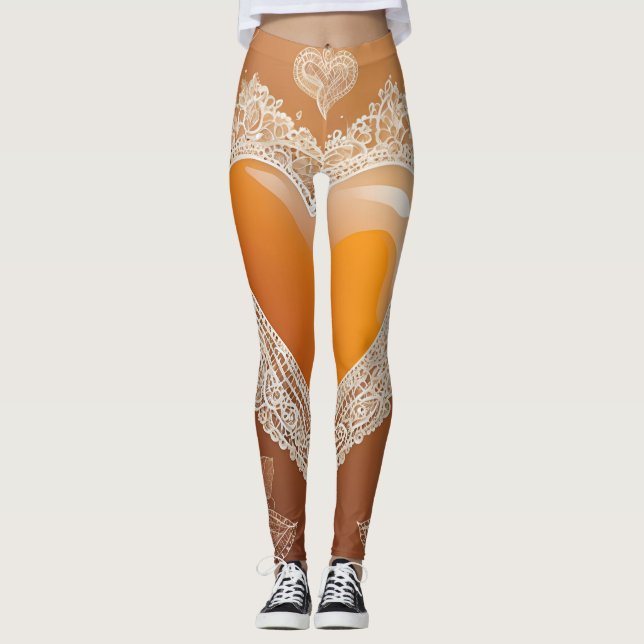 Orange Heart Snöre AI art Leggings (Framsida)