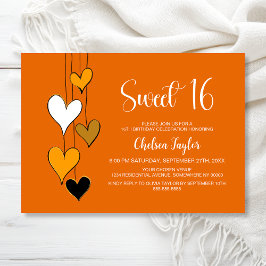 Orange Heart Theme Söta 16-årsfirande Inbjudningar