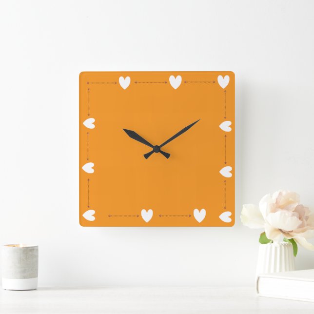 Orange Heart Wall Clock –Minimal Modern Wall Decor Fyrkantig Klocka (Hem)