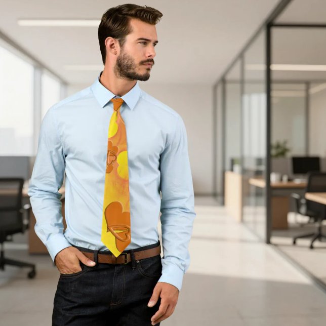 Orange Hearts Affärsdräkt Slips (Orange heart business tie with white on back worn by male model.)