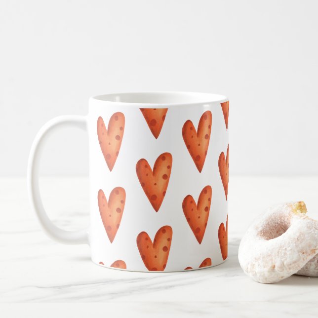 Orange Hearts Mönster Kaffemugg (Med munk)