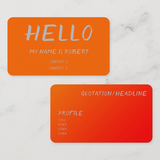 ORANGE - HEJ AFFÄRSKORT VISITKORT (Fram/baksida)