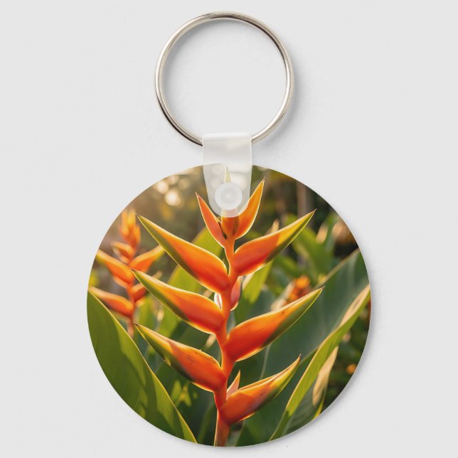 Orange Heliconia Tropisk Blomma Golden Hour  Nyckelring (Framsida)