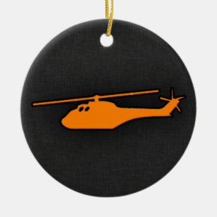 Orange helikopter julgransprydnad keramik