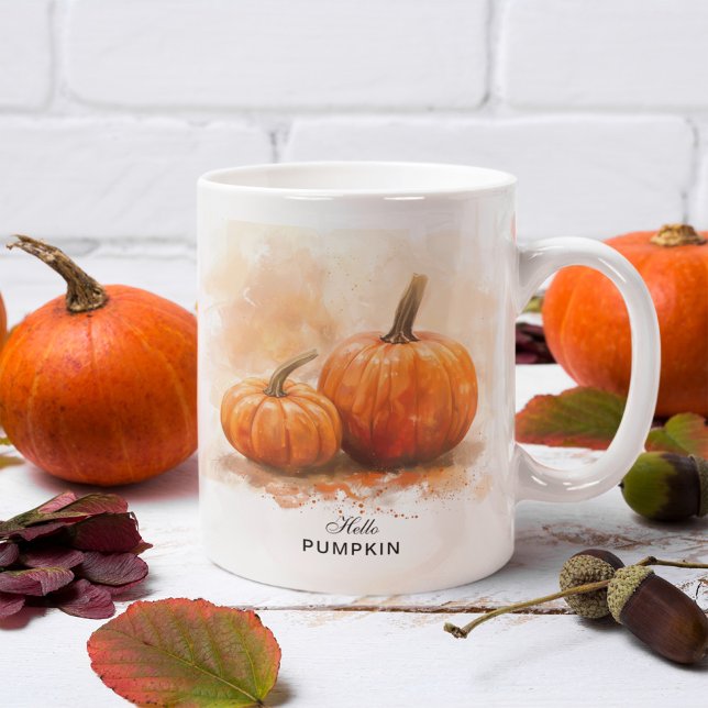 Orange Hello Pumpkin Watercolor Halloween-säsong Mugg (Skapare uppladdad)