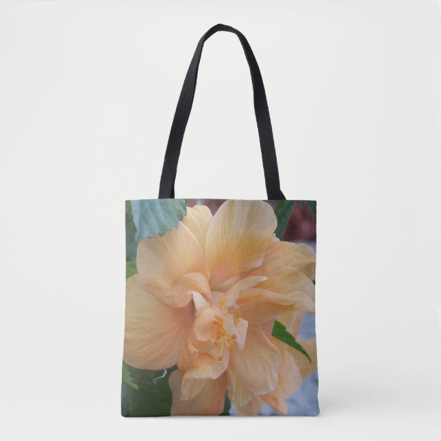 Orange hibiscus blomma på en tocksäck tygkasse (Framsida)