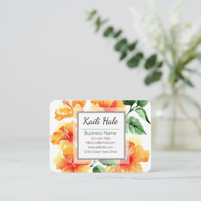 Orange Hibiscus Flower-Affärskort med QR-kod Visitkort (Stående Fram)