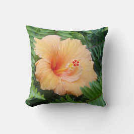 Orange Hibiscus Flower med Ferns Kudde