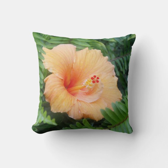 Orange Hibiscus Flower med Ferns Kudde (Framsida)