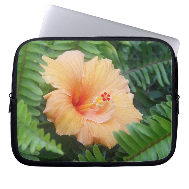 Orange Hibiscus Flower med Ferns Laptop Sleeve (Framsidan)