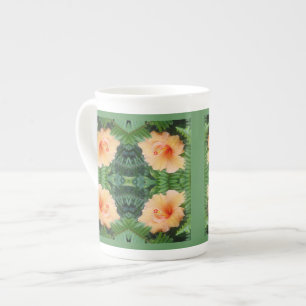 Orange Hibiscus Flower Mönster Benporslin Mugg