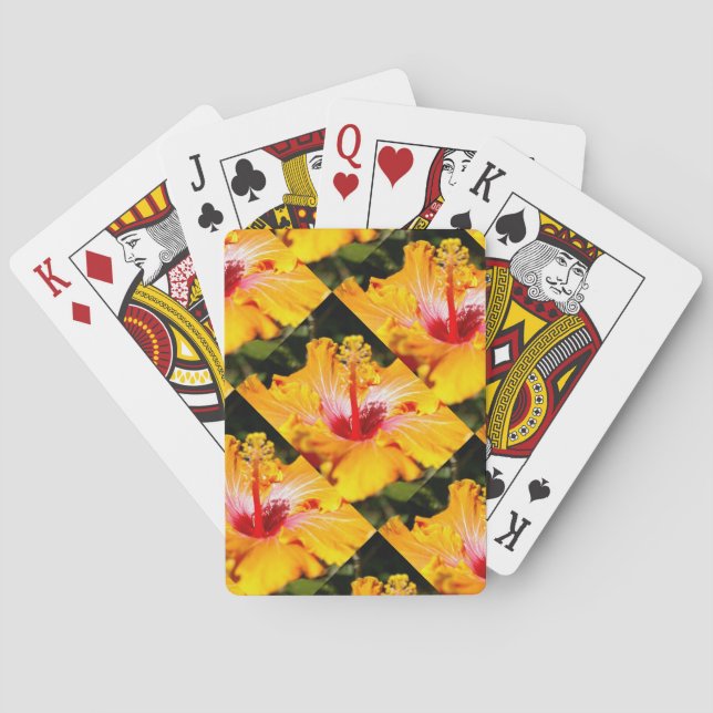 Orange Hibiscus Flower Side View Kortlek (Baksidan)