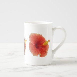 Orange Hibiscus Flower Tropical Blommigt Benporslin Mugg