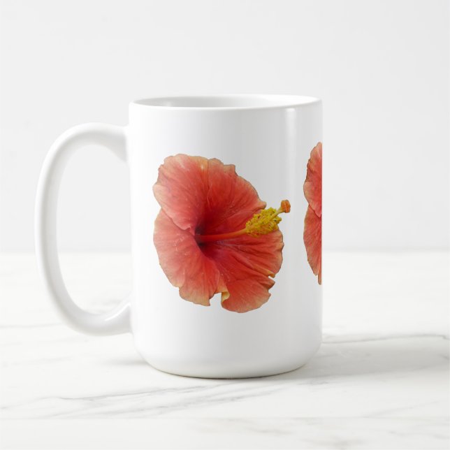 Orange Hibiscus Flower Tropical Blommigt Kaffemugg (Vänster)