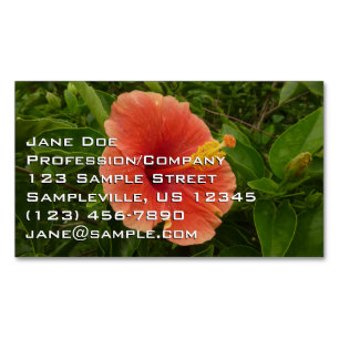 Orange Hibiscus Flower Tropical Blommigt Magnetiska Visitkort