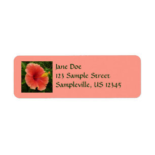 Orange Hibiscus Flower Tropical Blommigt Returadress Etikett