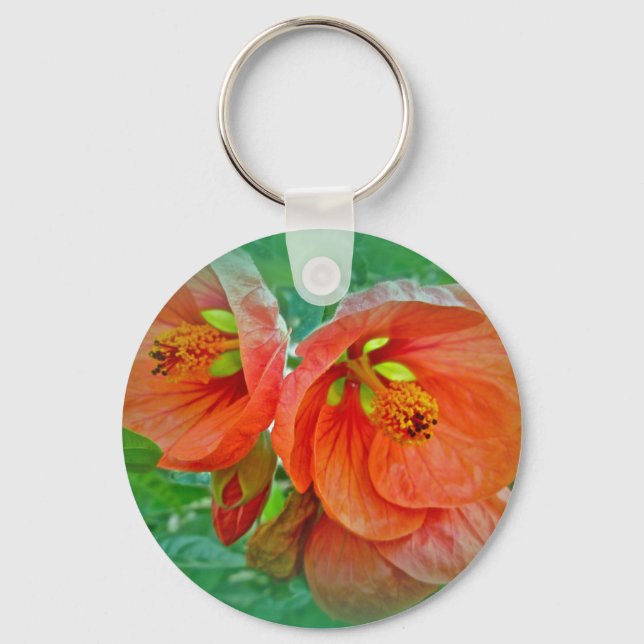 Orange Hibiscus Flowers Nyckelring (Framsida)