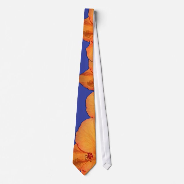 Orange Hibiscus Flowers på Blue Necktie Slips (Framsida)